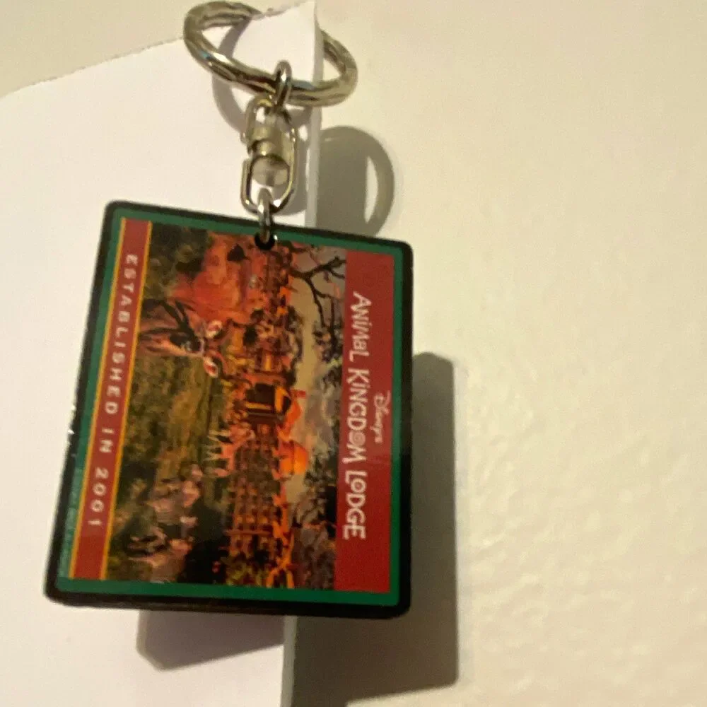 Disney Animal Kingdom Lodge Keychain Keyring Established 2001 Wood Multicolor